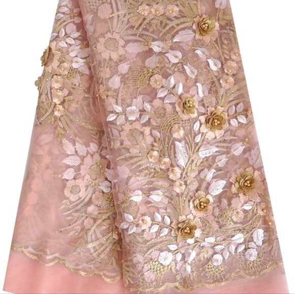 Pink Gold White Lace Lehenga Sari Bridal Ballgown - Picture 10 of 11
